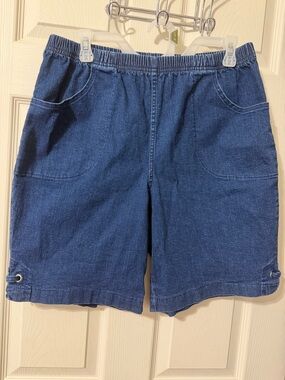 Navy Blue Elastic-Waist Denim Stretch Shorts